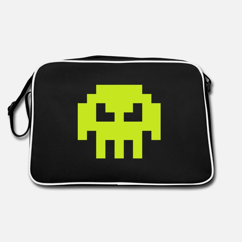 Alien Invader from Sapce (skull, plain) - Retro Tasche - Schwarz/Weiß