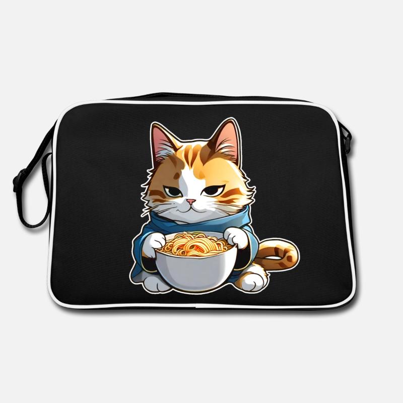 Cute cat with ramen soup - Retro Bag - black/white