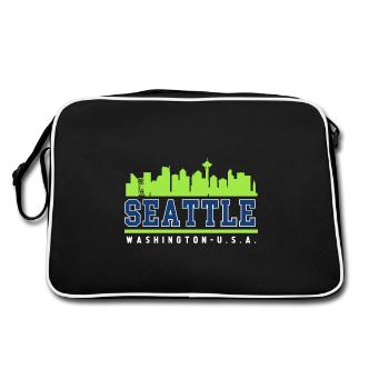 Seattle Skyline, Washington, États-Unis - Sac Retro - noir/blanc - Dos