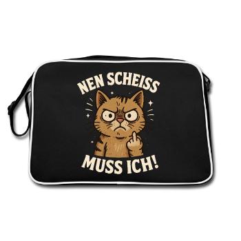 Frecher Spruch Mittelfinger Katze Büro - Retro Tasche - Schwarz/Weiß - Hinten