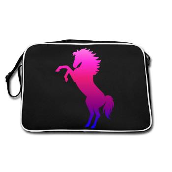 steigendes Pferd pink - Pferde Geschenk - Retro Tasche - Schwarz/Weiß - Hinten