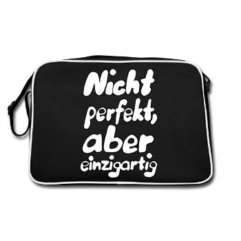 Nicht perfekt... - Retro Tasche - Schwarz/Weiß - Hinten