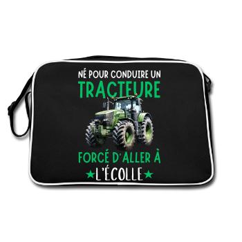 Traktor Kind Jungen Bauer Bauer - Retro Tasche - Schwarz/Weiß - Hinten