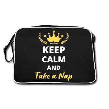 Bleiben Sie ruhig und machen Sie ein Nickerchen - Retro Tasche - Schwarz/Weiß - Hinten