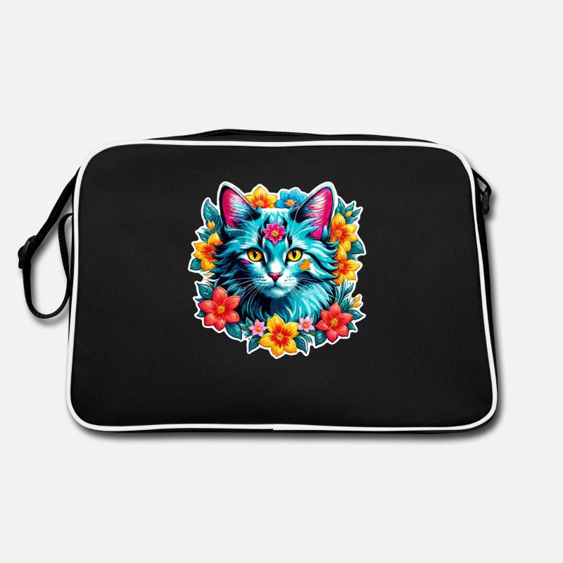 chat et fleur aquarelle Sac Retro