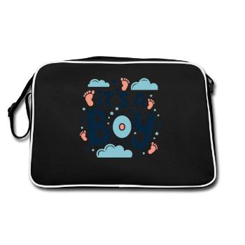 Willkommen Kleiner Junge - Es ist ein Junge - Retro Tasche - Schwarz/Weiß - Hinten
