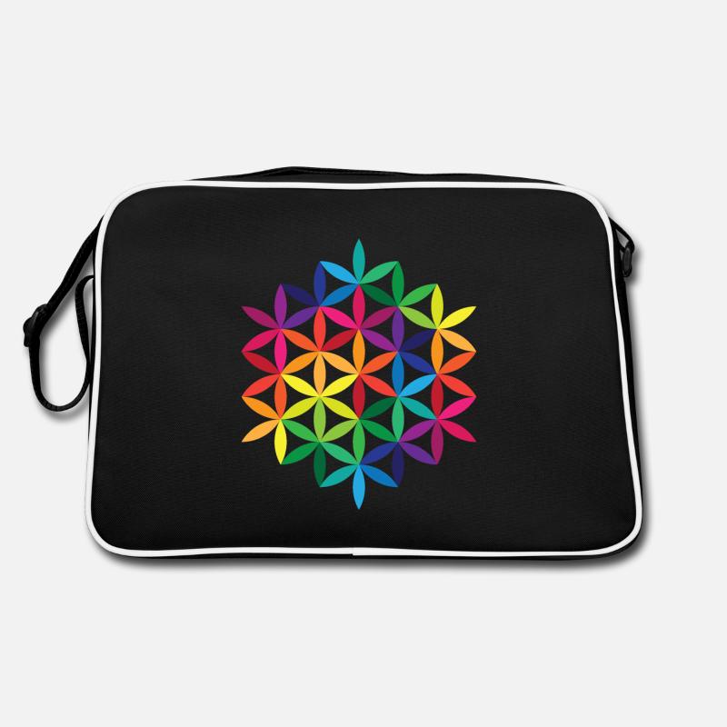 Regenbogenblume des Lebens 2 - Retro Tasche - Schwarz/Weiß