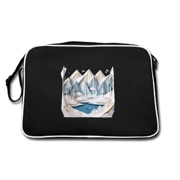 Winterlandschaft Origami 1 - Retro Tasche - Schwarz/Weiß - Hinten