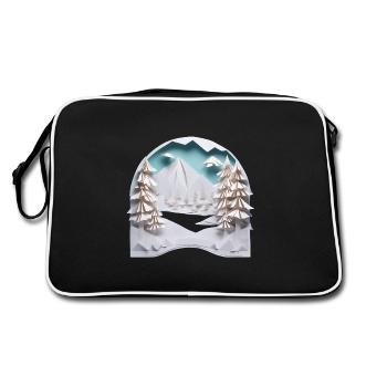 Winterlandschaft Origami 2 - Retro Tasche - Schwarz/Weiß - Hinten