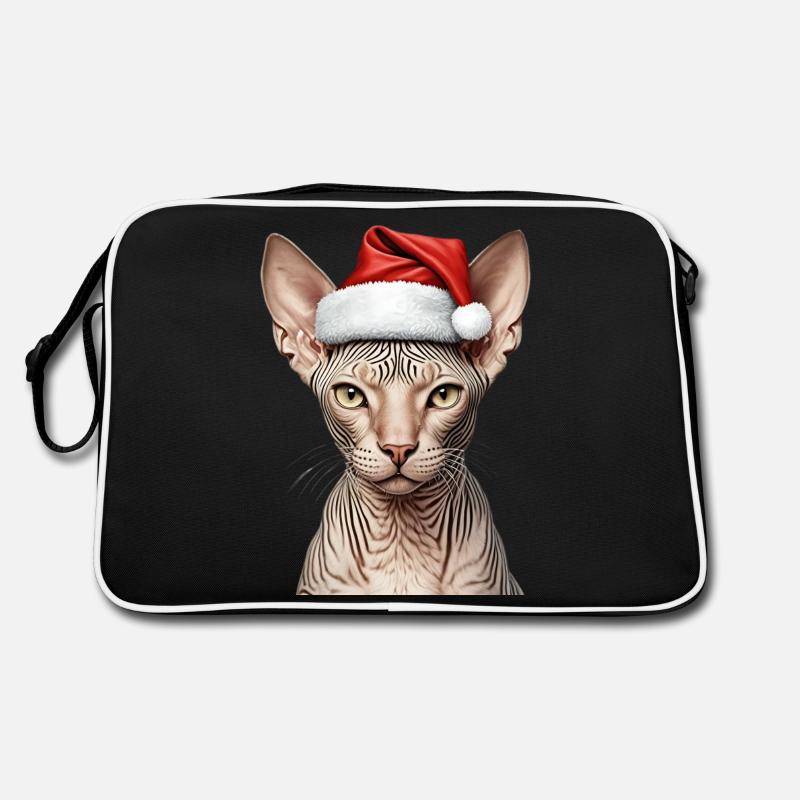 Weihnachts-Sphynx-Katze - Retro Tasche - Schwarz/Weiß