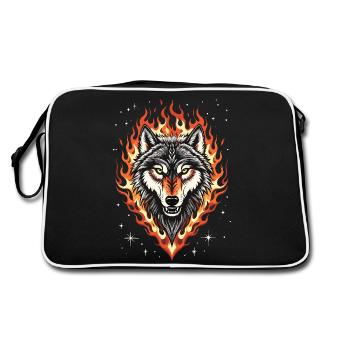 Wolf and Flames - Retro Bag - black/white - Back