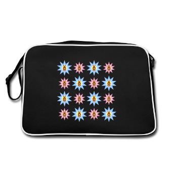 Sterne in rosa und hellblau mit sehr süßen Hasen. - Retro Tasche - Schwarz/Weiß - Hinten