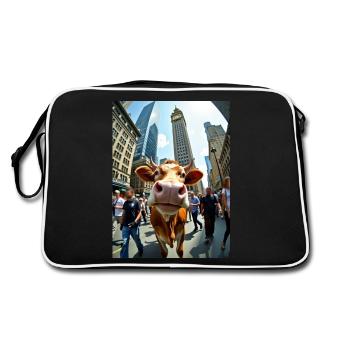 Lustige Kuh Selfie in einer belebten Stadt - Retro Tasche - Schwarz/Weiß - Hinten