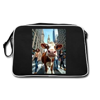 Lustige Kuh Selfie in einer belebten Stadt - Retro Tasche - Schwarz/Weiß - Hinten