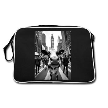 Lustige Kuh Selfie in einer belebten Stadt - Retro Tasche - Schwarz/Weiß - Hinten