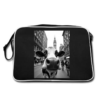 Lustige Kuh Selfie in einer belebten Stadt - Retro Tasche - Schwarz/Weiß - Hinten