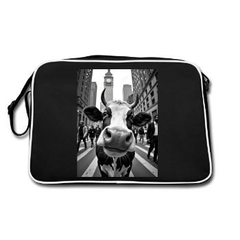 Lustige Kuh Selfie in einer belebten Stadt - Retro Tasche - Schwarz/Weiß - Hinten