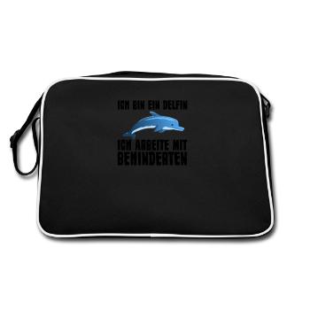 ich bin ein Delfin. Ich arbeite mit Behinderte. - Retro Tasche - Schwarz/Weiß - Hinten