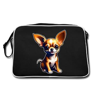 Niedlicher kleiner Chihuahua Hund im Comic Style - Retro Tasche - Schwarz/Weiß - Hinten
