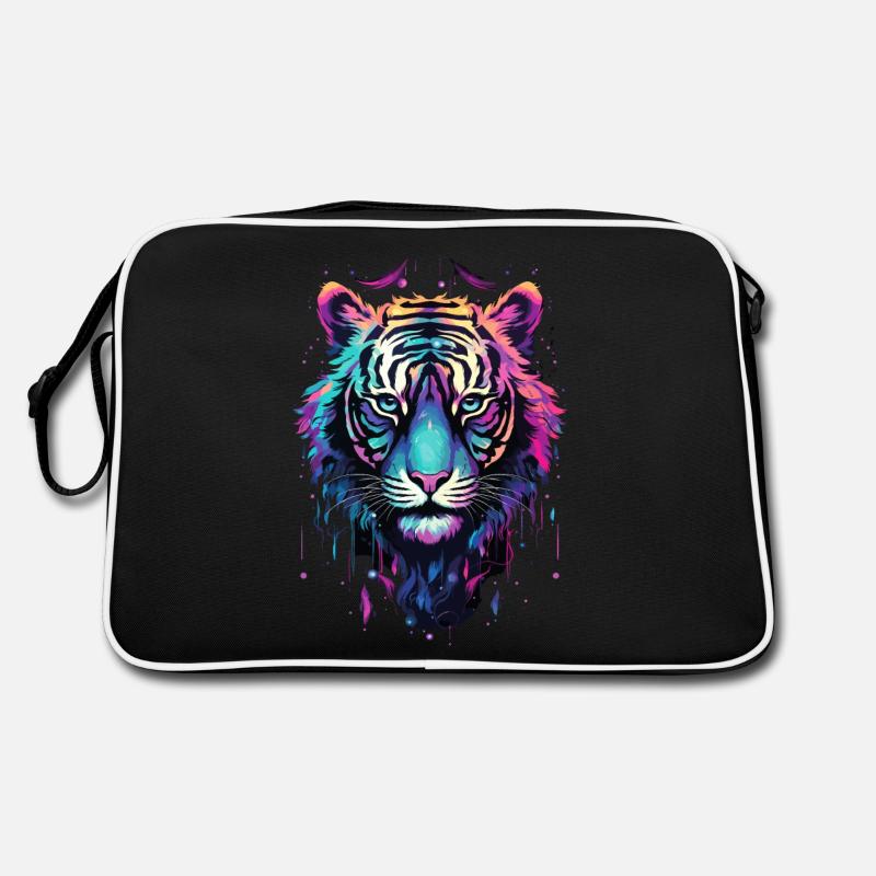 Tiger Tigerkopf Neon Bunt Farbenfroh Wild Mutig - Retro Tasche - Schwarz/Weiß