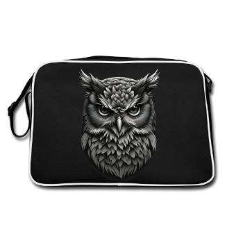 Majestätische Eulenpracht - Retro Tasche - Schwarz/Weiß - Hinten