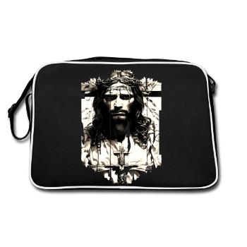 jesus bible christian religion christian cross christian - Retro Bag - black/white - Back