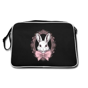 Vintage Coquette Bunny with Pink Ribbon - Retro Bag - black/white - Back
