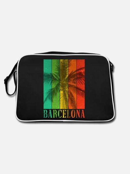 Barcelona Spanien Sommer Palmen Strand Meer Urlaub - Retro Tasche - Schwarz/Weiß - Hinten