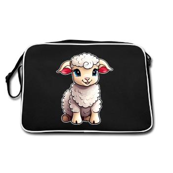 Niedliches kleines Lämmchen - Retro Tasche - Schwarz/Weiß - Hinten