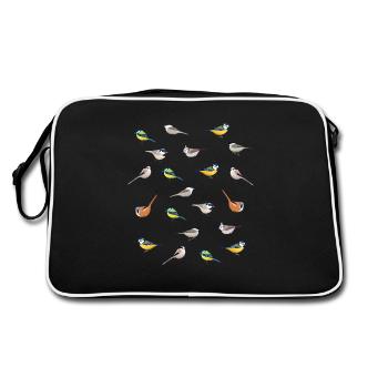 Illustrated Tit Birds | Cadeau d'observation des oiseaux - Sac Retro - noir/blanc - Dos