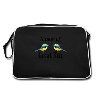 A pair of great tits | Funny bird Gift - Retro Bag - black/white - Back