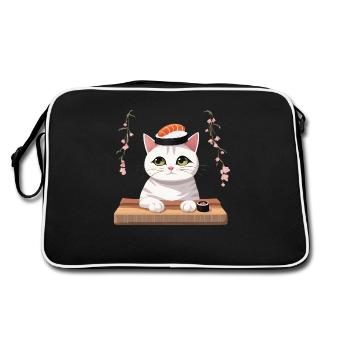 Cat Sushi Japanese Japan - Retro Bag - black/white - Back