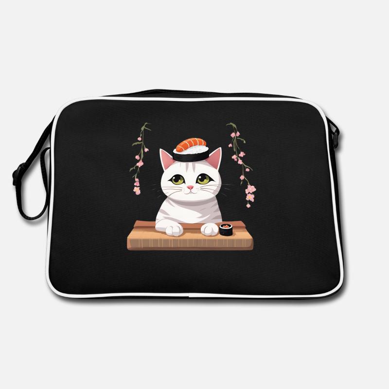 Katze Sushi Japanisch Japan - Retro Tasche - Schwarz/Weiß