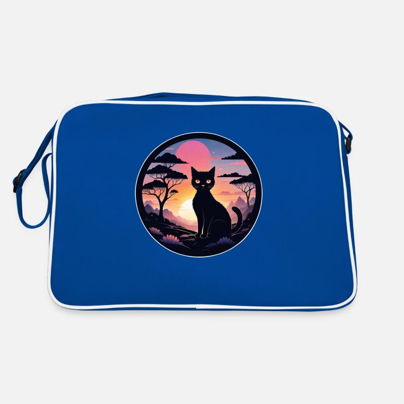 chat paysage et coucher de soleil Sac Retro
