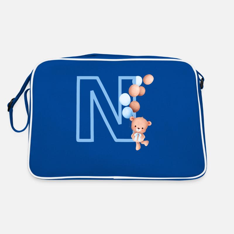Blauer Buchstabe n Bär Retro Tasche
