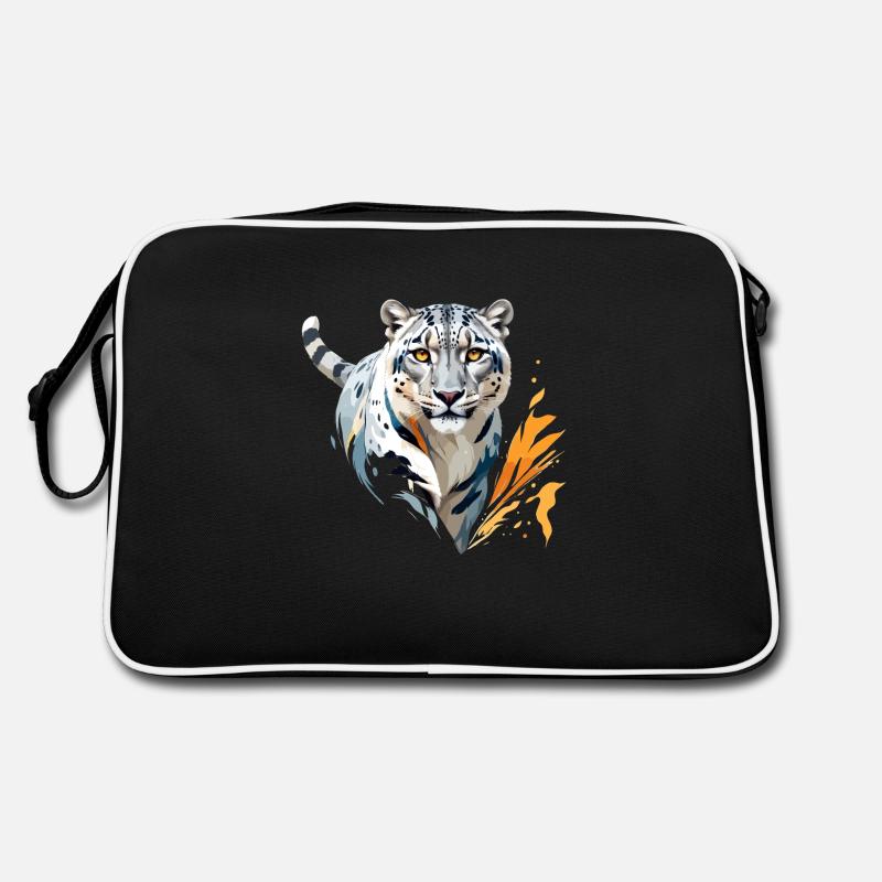 Schneeleopard Vektorgrafik mit lebendiger Illustration - Retro Tasche - Schwarz/Weiß