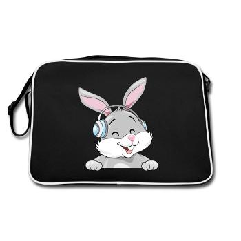 Lachender Hase mit Kopfhörern - Retro Tasche - Schwarz/Weiß - Hinten