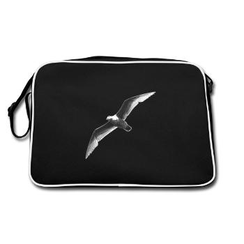 Schwarz Weiss Möwe Im Flug - Retro Tasche - Schwarz/Weiß - Hinten