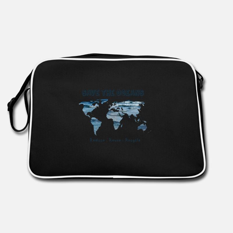 Save the Oceans - Reduce, Reuse, Recycle - Retro Tasche - Schwarz/Weiß