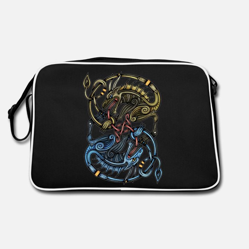 Wikinger Drachen - Retro Tasche - Schwarz/Weiß