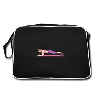 Young Woman Doing Plank Workout - Retro Bag - black/white - Back