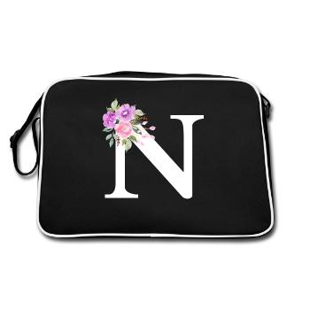 Lila Blumenbuchstabe n - Retro Tasche - Schwarz/Weiß - Hinten