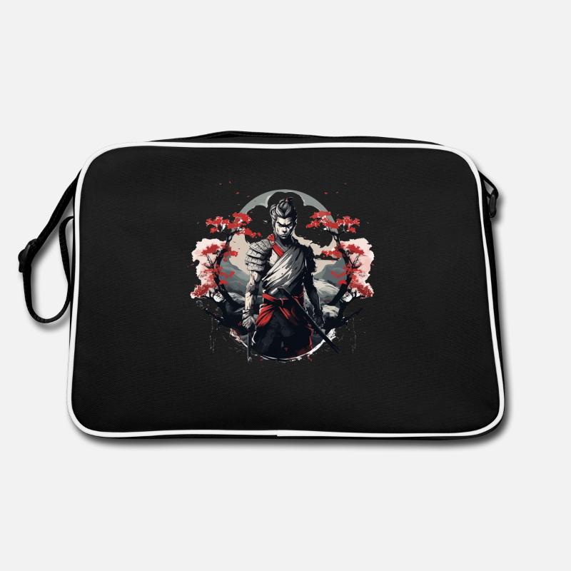 Samurai Japan Kirschbaum Landschaft Retro Tasche