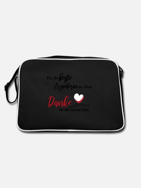 Beste Erzieherin der Welt! Danke! - Retro Tasche - Schwarz/Weiß - Hinten