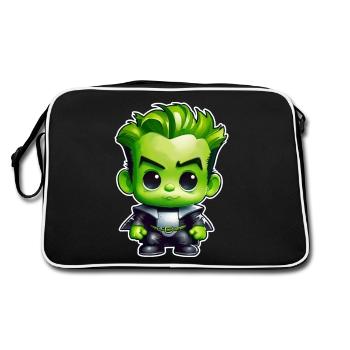 Niedliches grünes Monster - Retro Tasche - Schwarz/Weiß - Hinten