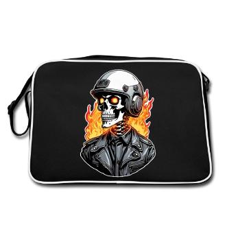 crane - squelette - tete de mort - casque de moto - Sac Retro - noir/blanc - Dos