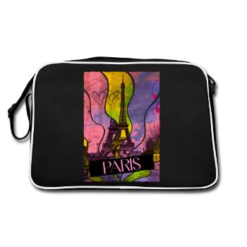 Paris Frankreich Stadt Skyline Eiffelturm Bunt - Retro Tasche - Schwarz/Weiß - Hinten