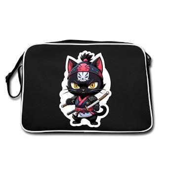 Ninja Cat - Samurai Kitten - Retro Bag - black/white - Back