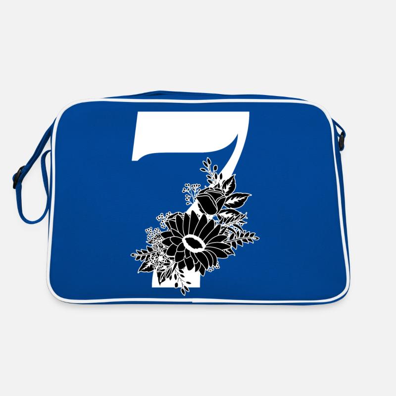 Nummer 7 Schwarze Blumen - 7. Blumenjubiläum Retro Tasche