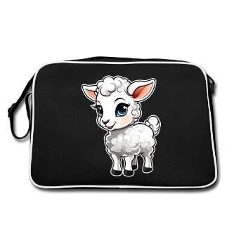 Niedliches kleines Lamm - Retro Tasche - Schwarz/Weiß - Hinten